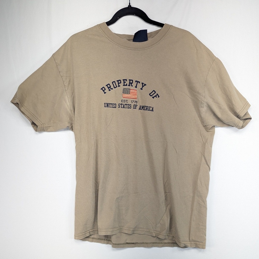 Old Varsity Brand Mens Large Tan Property Of United States of America T-Shirt